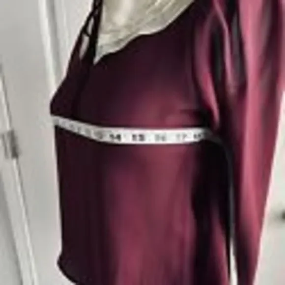 Vintage Blouse Maroon Sheer‎ Size Small Tie Neck Cream Collar Button C’est Chic - Picture 16 of 16